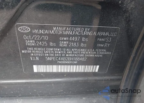 2011 Hyundai Sonata Se/Limited from USA, damaged, VIN 5NPEC4AB2BH188482